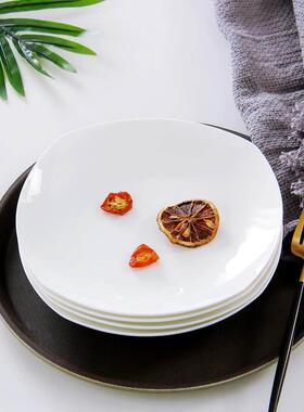 10个家用纯白色骨瓷盘子创意方汤盘菜盘碟子陶瓷餐具方盘8寸餐盘