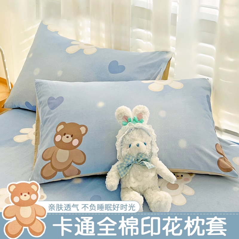 卡通纯棉枕套一对装全棉儿童单个枕头套48x74夏季宿舍枕芯内胆套