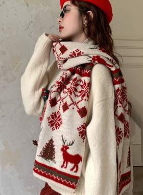 Christmas Knitted Scarf Women's Atmosphere Thickened Shawl
