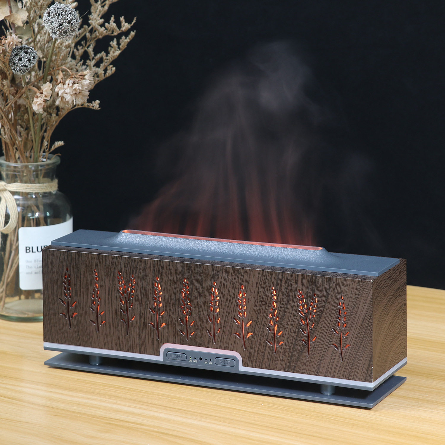200ml long flame wood grain humidifier aromatherapy machine