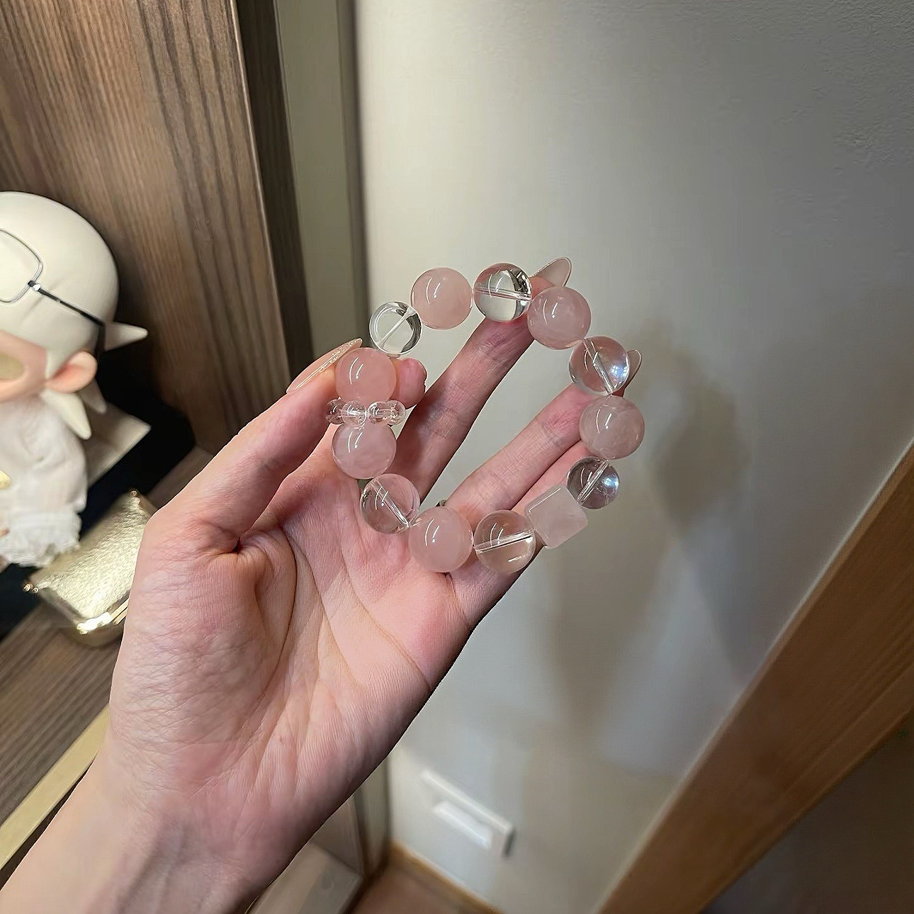 天然马粉水晶白水晶混搭手串粉晶方糖单圈手链温柔清新水晶饰品女