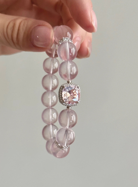 【莫奈六芒星粉泡泡】天然粉水晶手链女款单圈时尚小众设计感转运