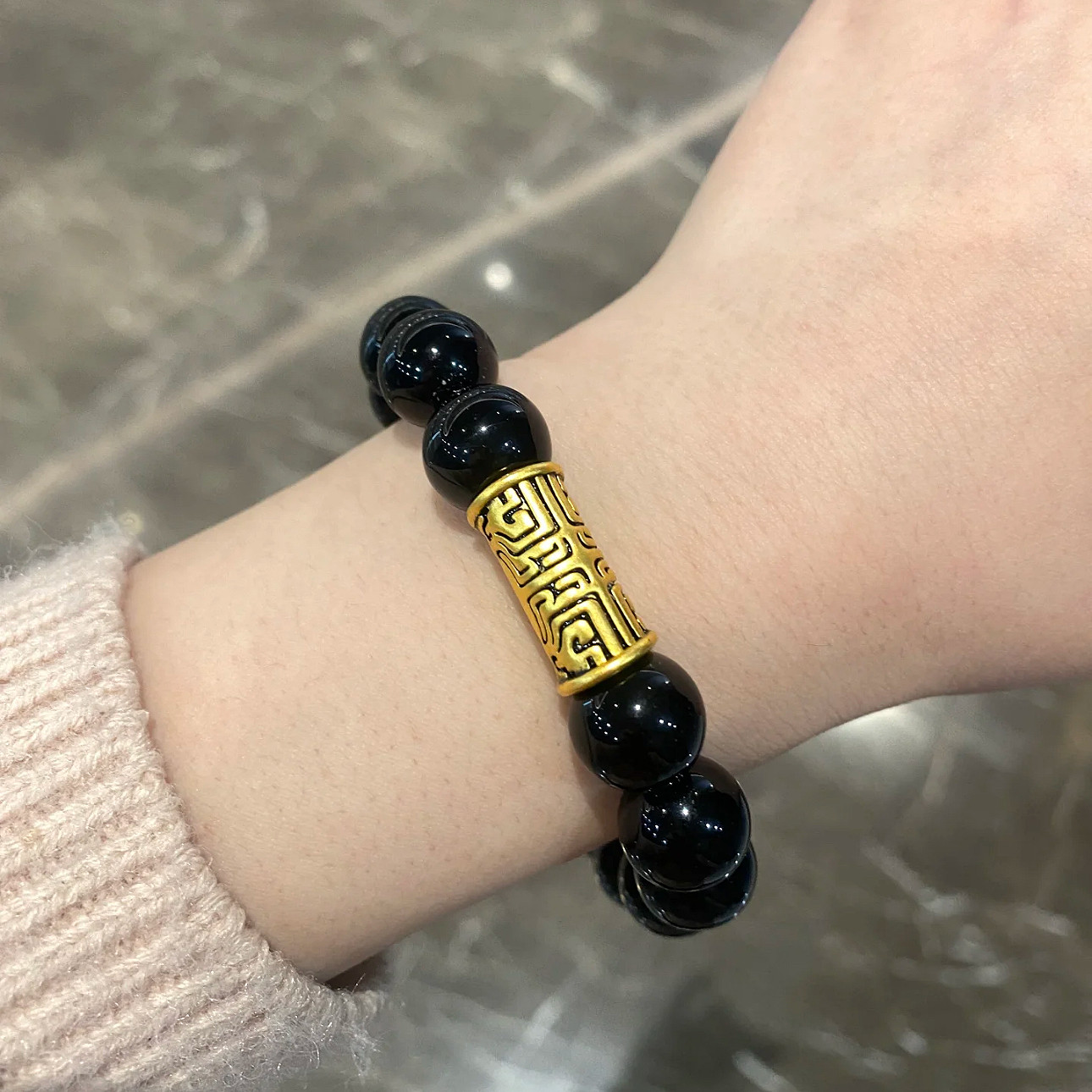 【黑金饕餮】天然黑曜石手链男款转运珠送男女友手串礼物简约时尚