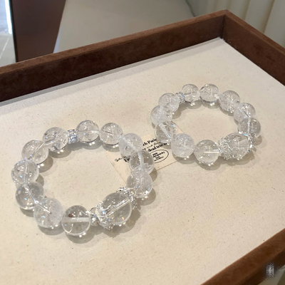 天然白阿塞水晶白水晶爆闪水晶清冷高级感简约原创设计彩虹手串女