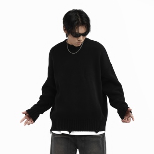 NO BURGER 圆领破坏做旧毛衣美式高街针织衫宽松大码秋冬上衣