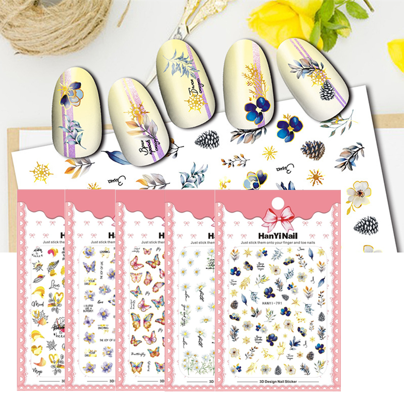 10元包邮日式可撕美甲贴纸指甲油胶贴花烫金牡丹雏菊蝴蝶雪花枫叶