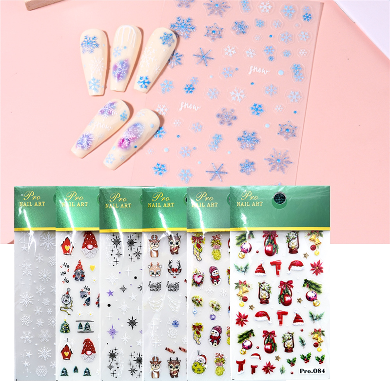 10元包邮立体指甲贴纸可撕美甲贴花新年圣诞节雪花老人小鹿树糖果