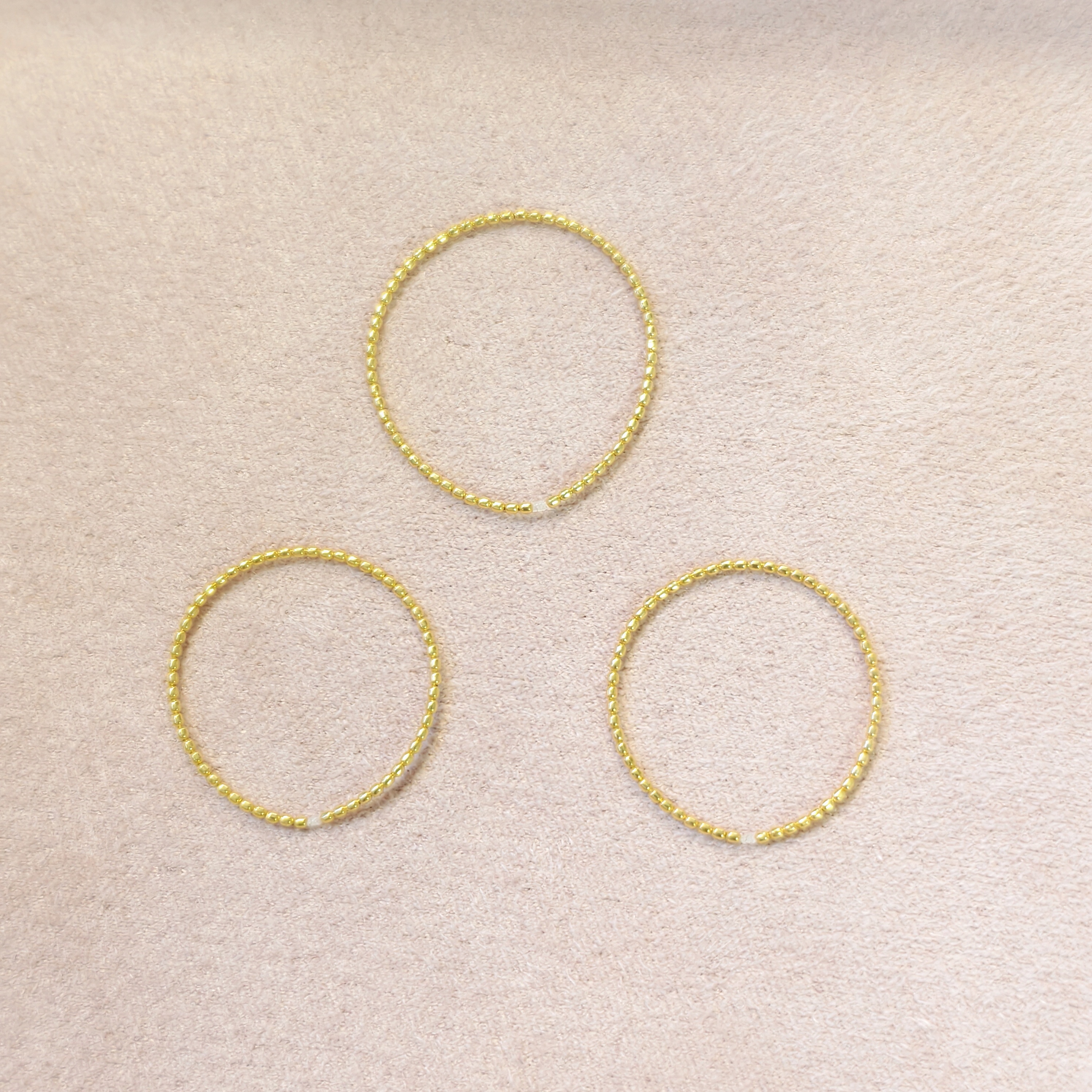 半宝阁原创18k真金芝麻珠素圈戒指简约个性ins风小众设计编织叠戴