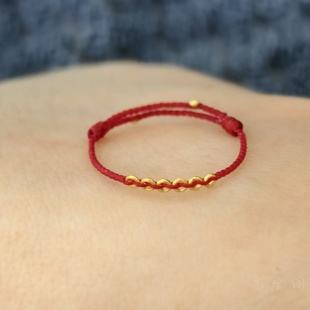 半宝阁 999足金黄金金圈转运本命年红绳细款精致款可调节戒指蜡线