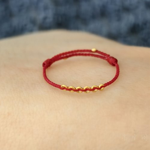 半宝阁 999足金黄金金圈转运本命年红绳细款精致款可调节戒指蜡线