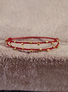 半宝阁原创满天星双层款18k真金芝麻珠0.1蜡线精致本命年红绳戒指