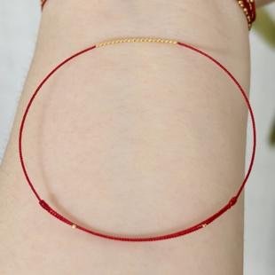 半宝阁 18k真金芝麻珠简约精致红绳本命年叠戴0.1蜡线极细款女友