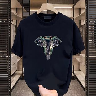 百搭休闲半袖 T恤大码 痞帅潮牌大象印花男装 230克重磅纯棉圆领短袖