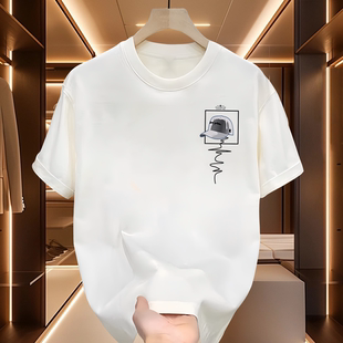 新款 宽松休闲T恤高品质港风半袖 百搭纯棉简约短袖 大码 潮 男士 夏季
