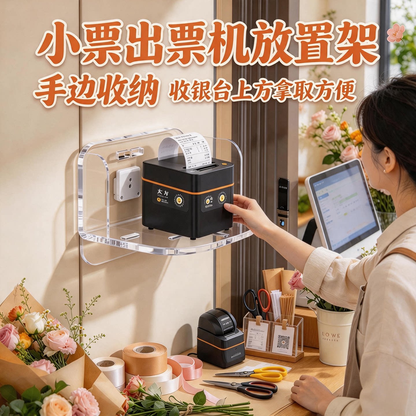 小票出票机置物架外卖打印机壁挂式支架免打孔商用小票机挂墙托架