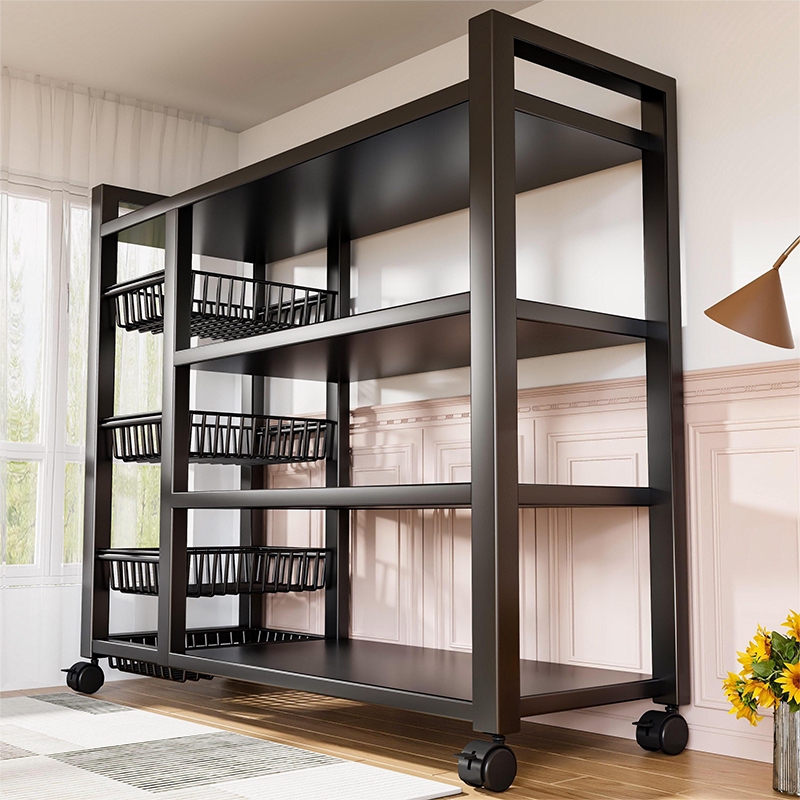 微波炉置物架厨房带轮置物架多层蔬果收纳神器电饭煲家用分类架