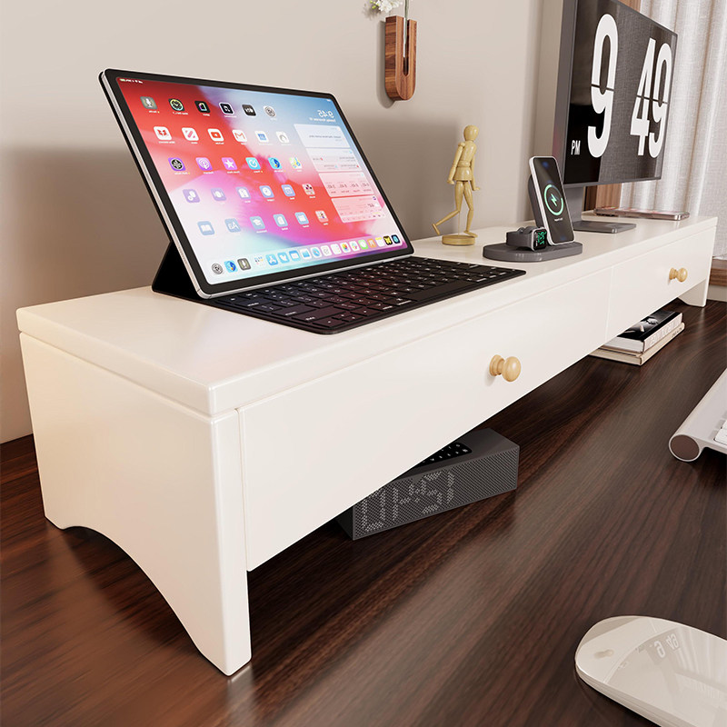 桌面显示器支架台式机屏幕抬高托架办公桌带抽屉储物架电脑增高架