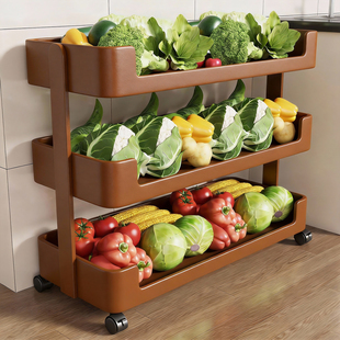 厨房实木蔬菜置物架家用带轮可移动瓜果收纳架多层水果蔬菜储物架