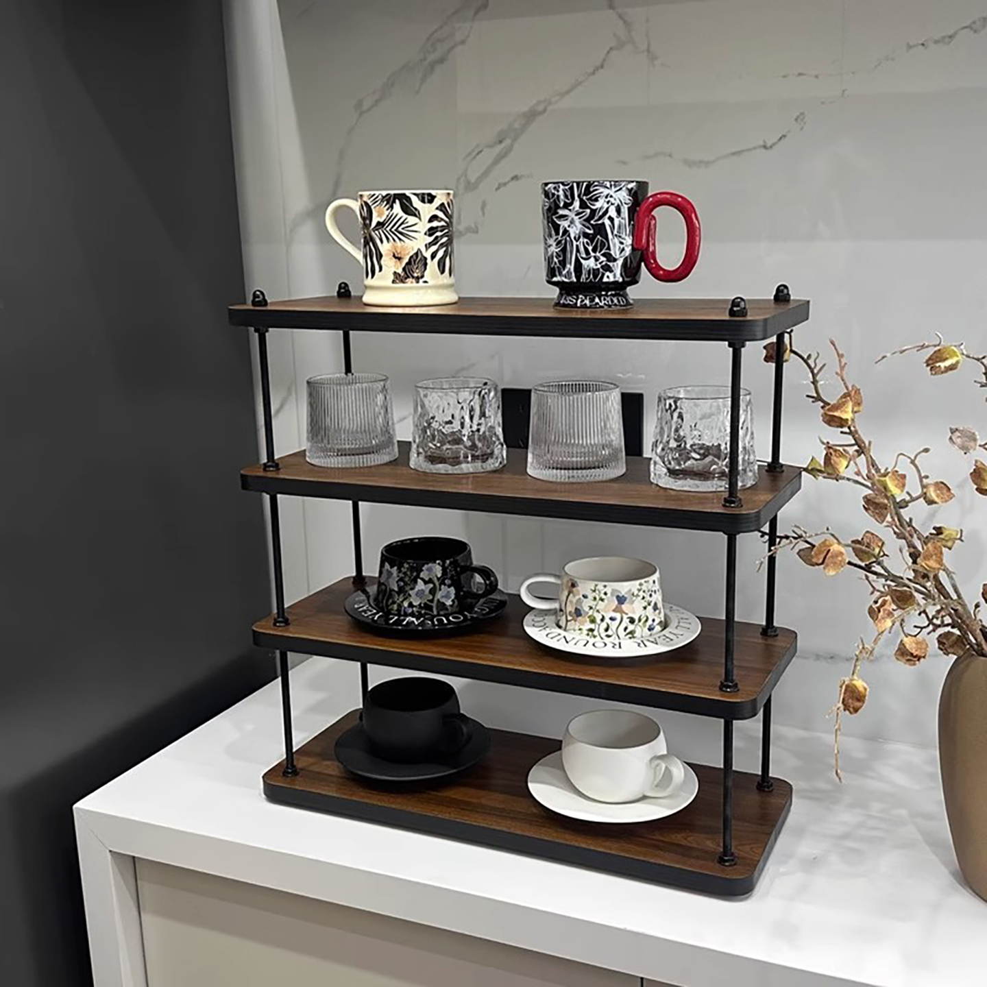 中古杯架多层实木水杯收纳置物架