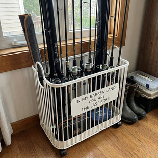 鱼竿收纳架大容量渔具储物筐钓鱼装备置物架可移动钓鱼竿放置筐子