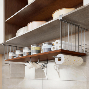厨房吊柜置物架家用橱柜免打孔调料佐料收纳架可伸缩纸巾水杯挂架