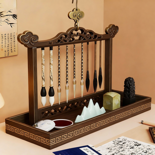 毛笔架实木桌面置物架复古中式复古毛笔收纳挂架文房四宝摆件笔托
