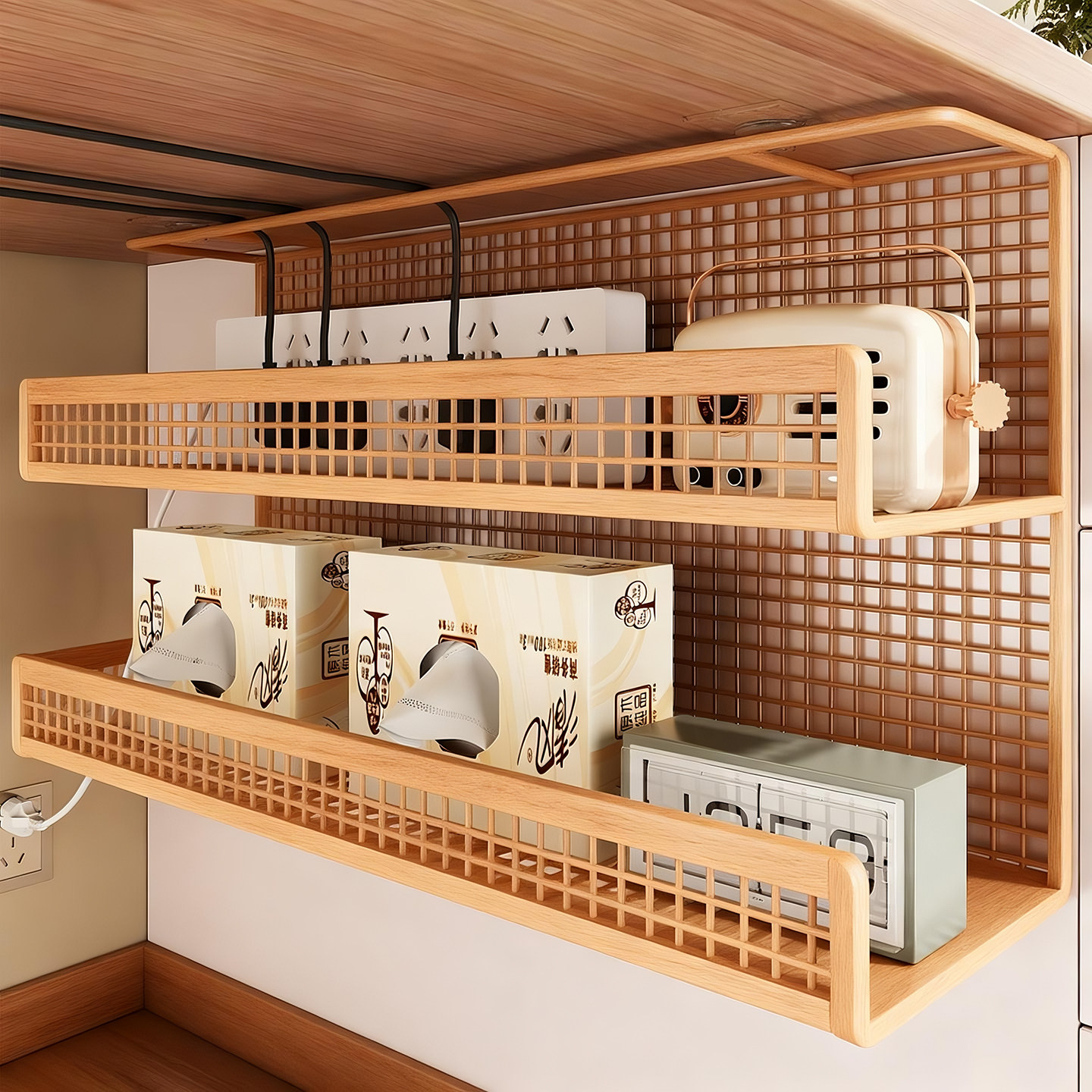 多功能墙面置物架插排收纳盒