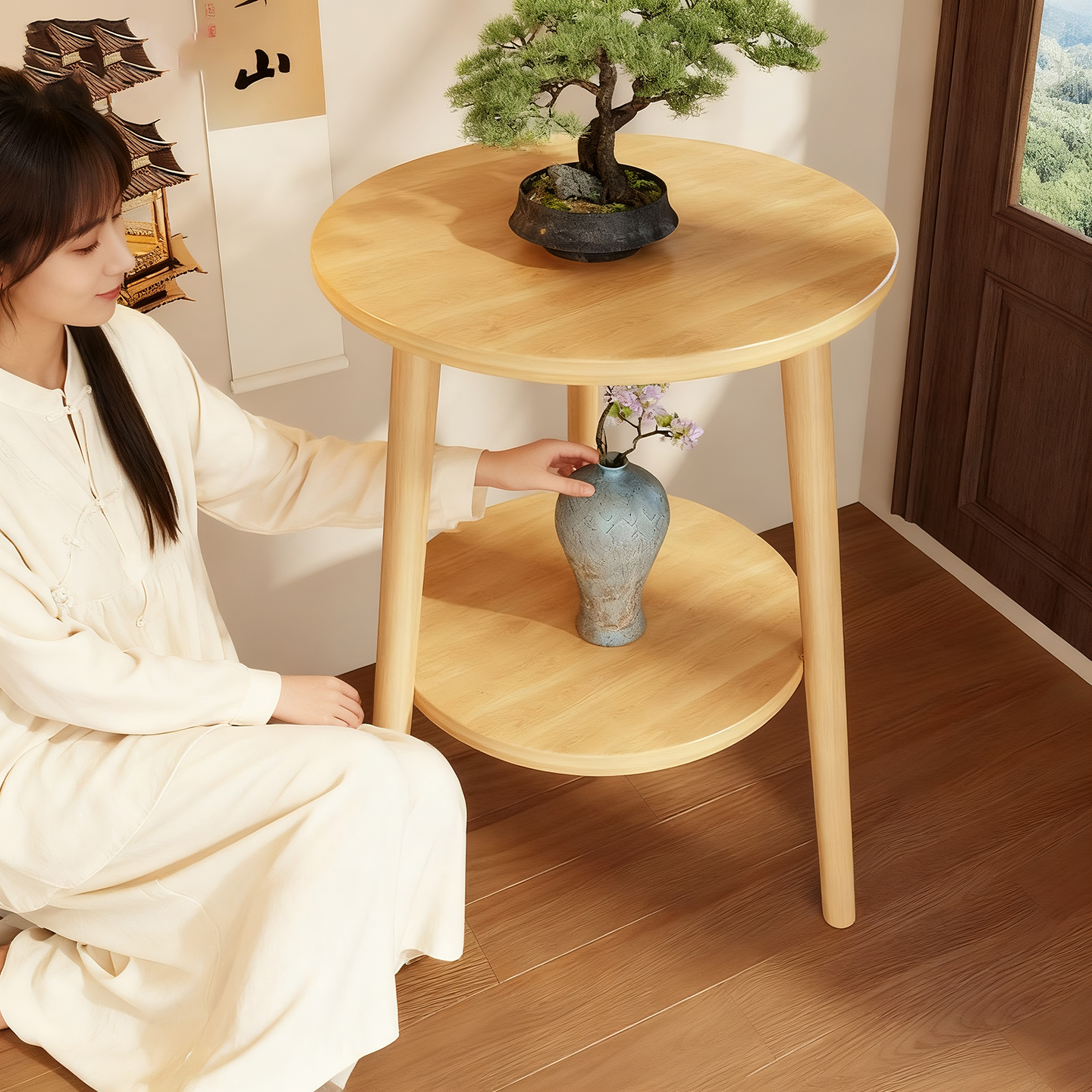 花架子中古风圆盘花架绿植展示架
