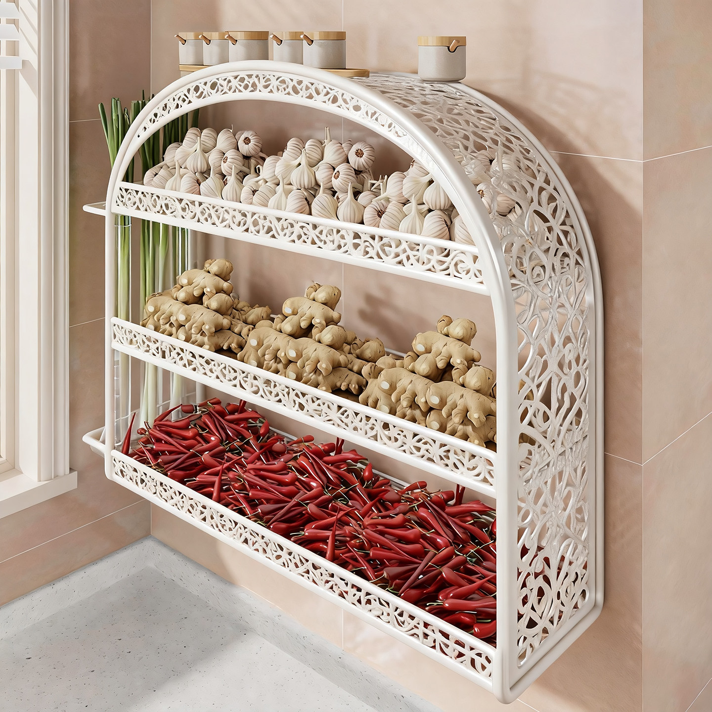 厨房壁挂式放菜篮家用墙面免打孔葱姜蒜收纳架多功能大葱果蔬菜篮,厨房/烹饪用具,厨房置物架/置物柜/角架,淘宝优惠券,粉丝福利购,淘宝优惠卷