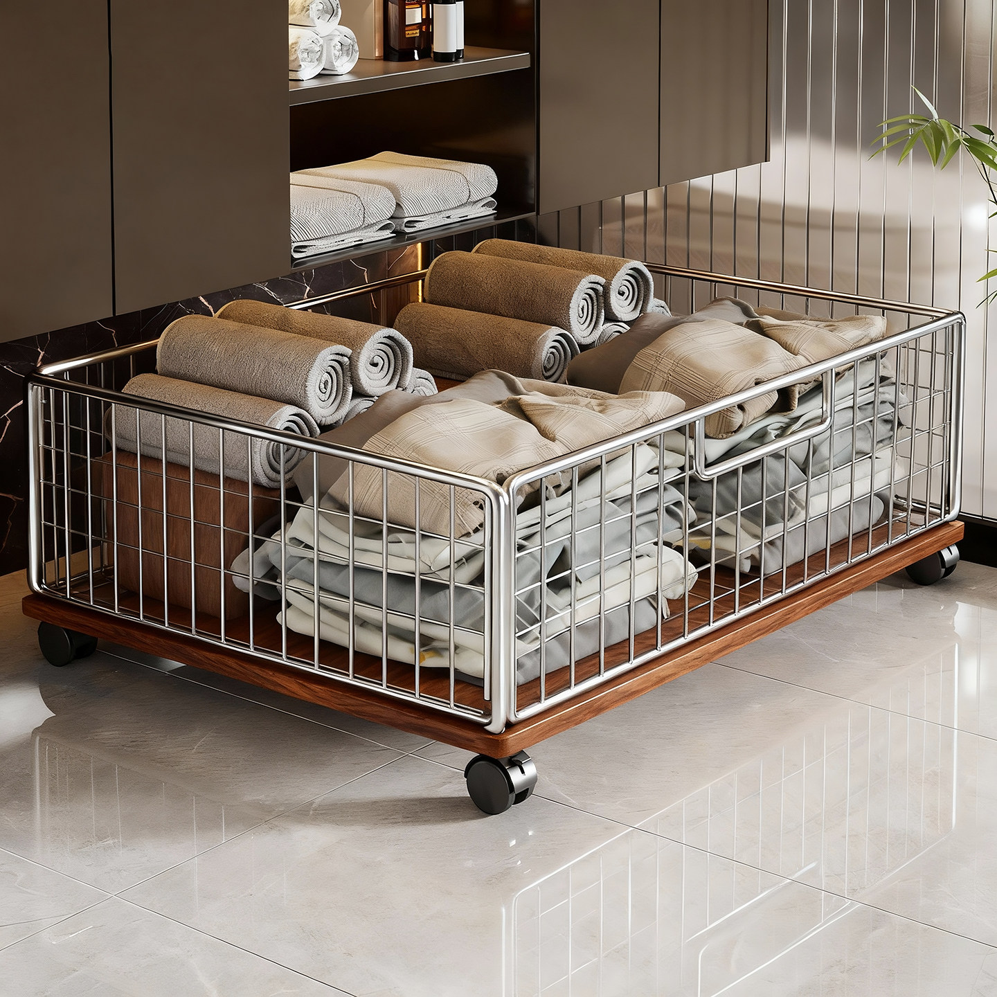 浴室柜下脏衣服收纳筐落地带轮可移动隔夜衣物整理筐洗护用品架子,收纳整理,脏衣篮,淘宝优惠券,粉丝福利购,淘宝优惠卷