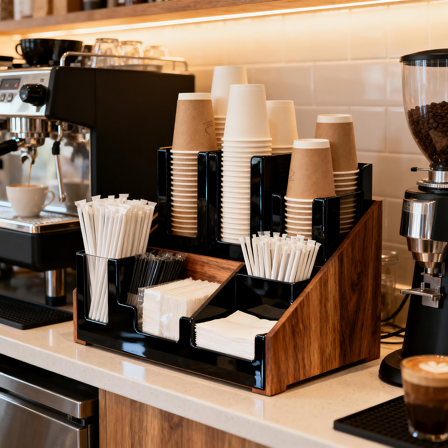 桌面一次性纸杯咖啡杯吸管收纳架