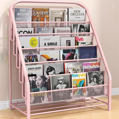 靠墙落地书架杂志收纳架多层架子简易书报架铁艺书柜展示架置物架