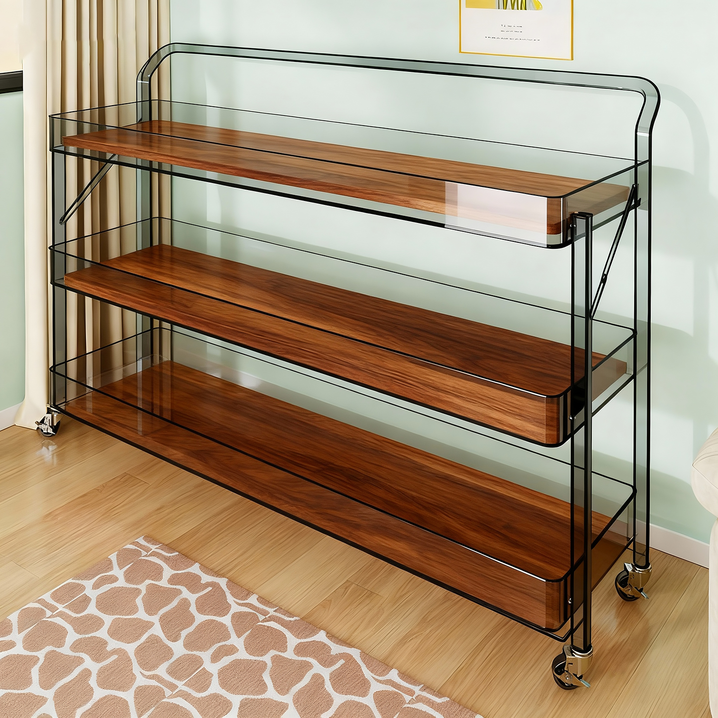 学习桌旁落地带轮书架