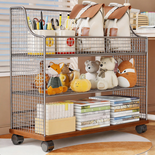 桌下书架置物架教室书桌旁书本收纳架带轮可移动小推车简易小书柜