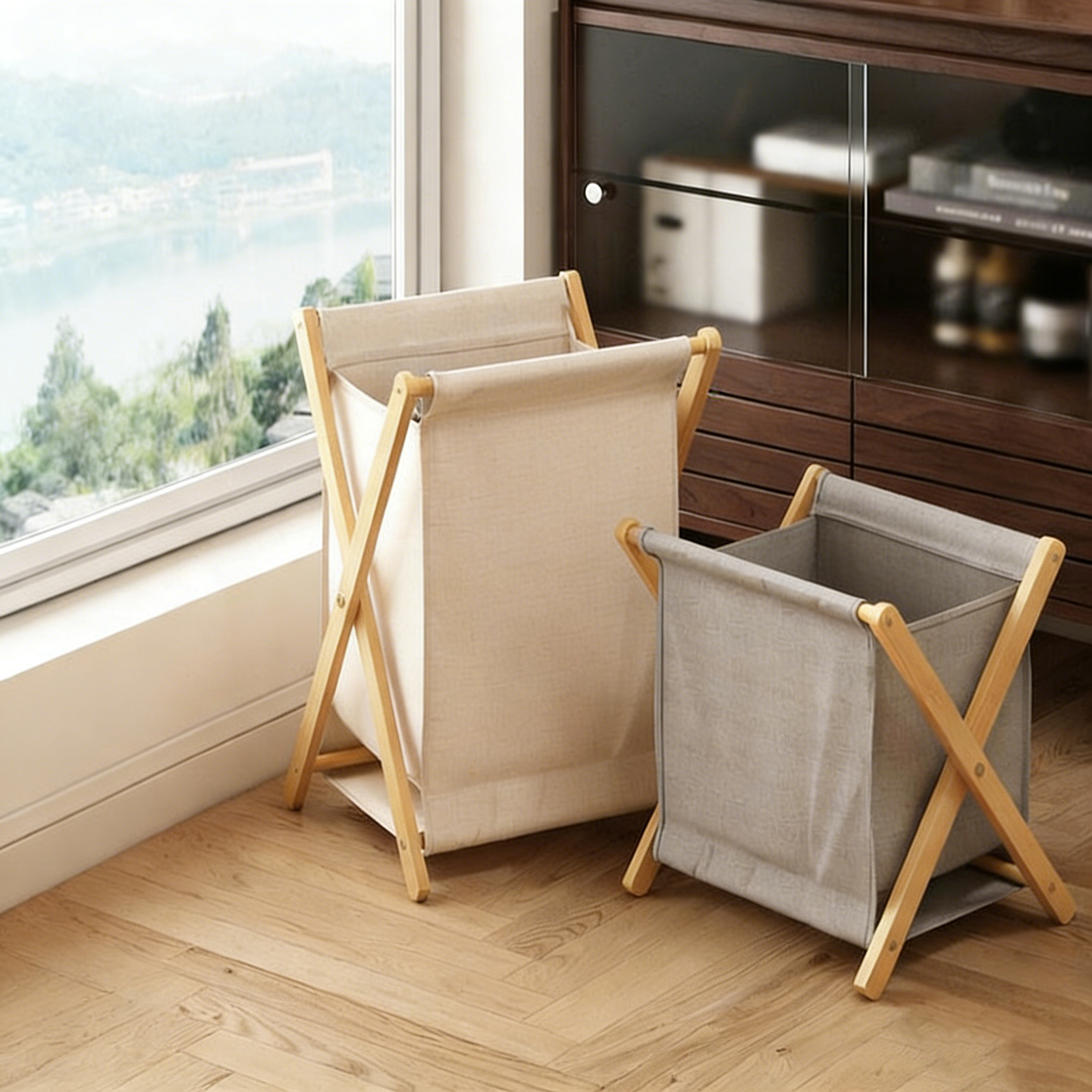 午睡毯收纳筐落地可折叠布艺毛毯整理篮筐家用大容量沙发毯放置架