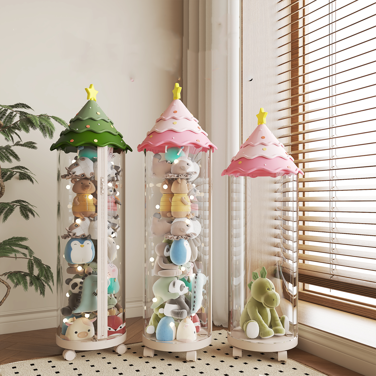 高颜值毛绒玩具收纳桶娃娃展示桶