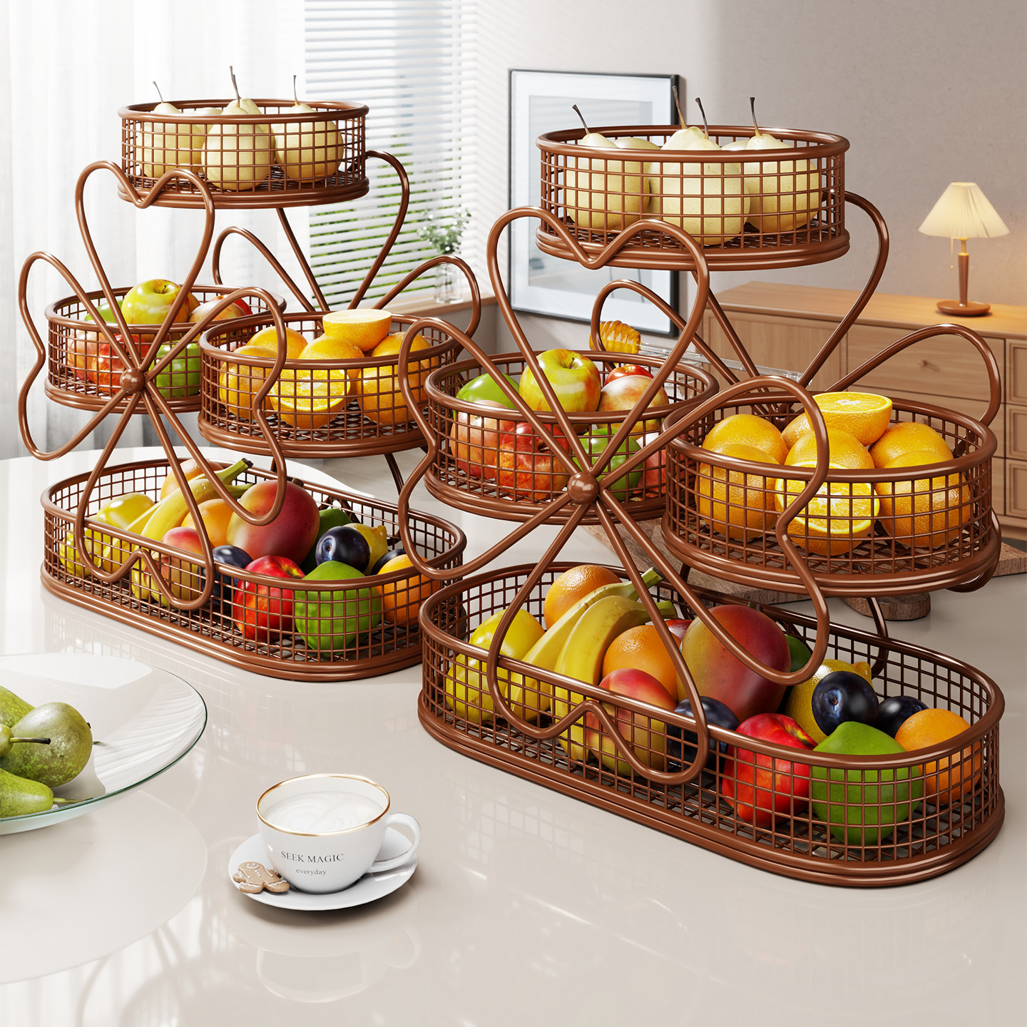 果篓桌面水果收纳托盘客厅桌面点心整理架饼干坚果干果储物摆放盘