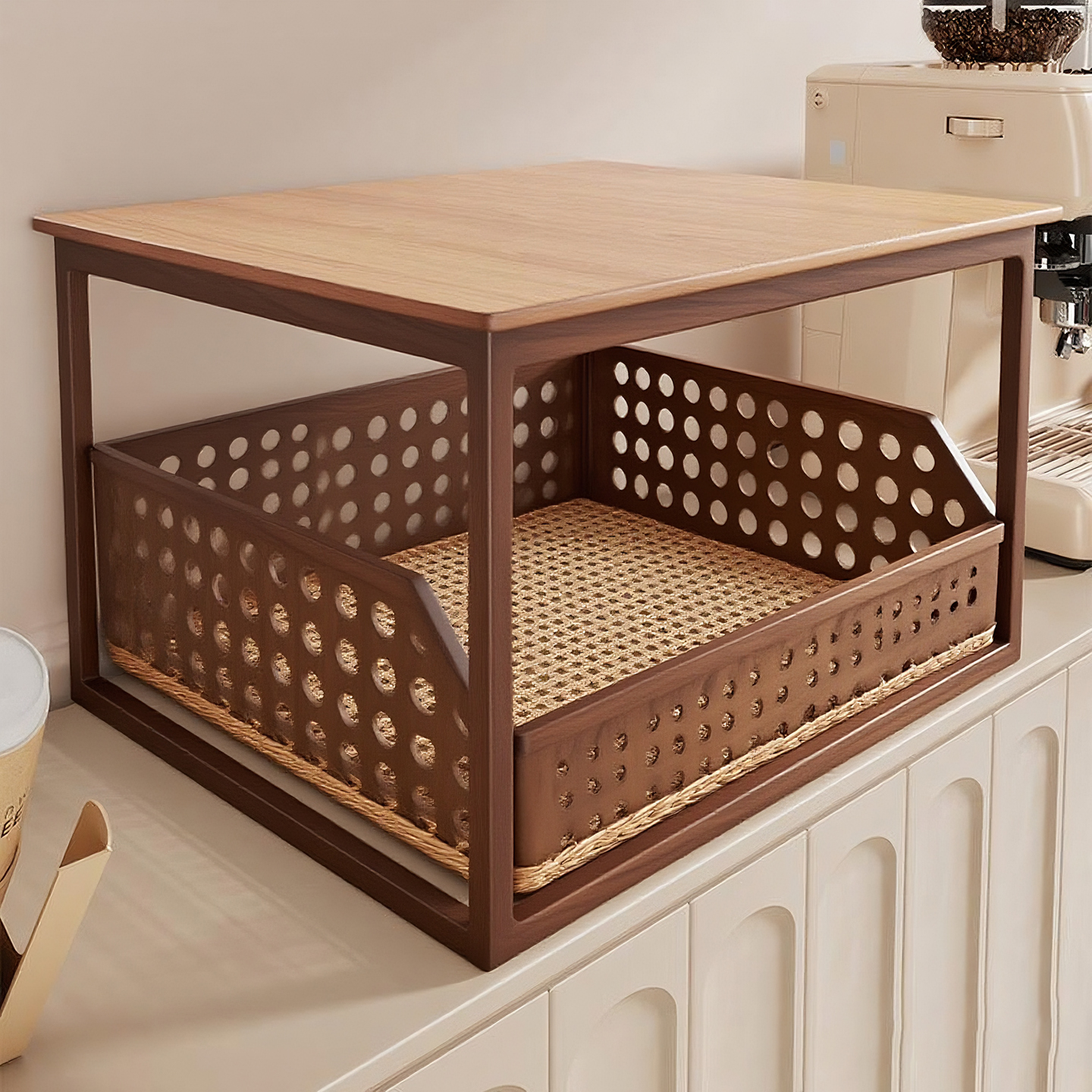 桌面咖啡机置物架分层抽拉式