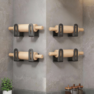 擀面杖放置架厨房壁挂式免打孔擀面固定置物架家用擀面棍收纳架子