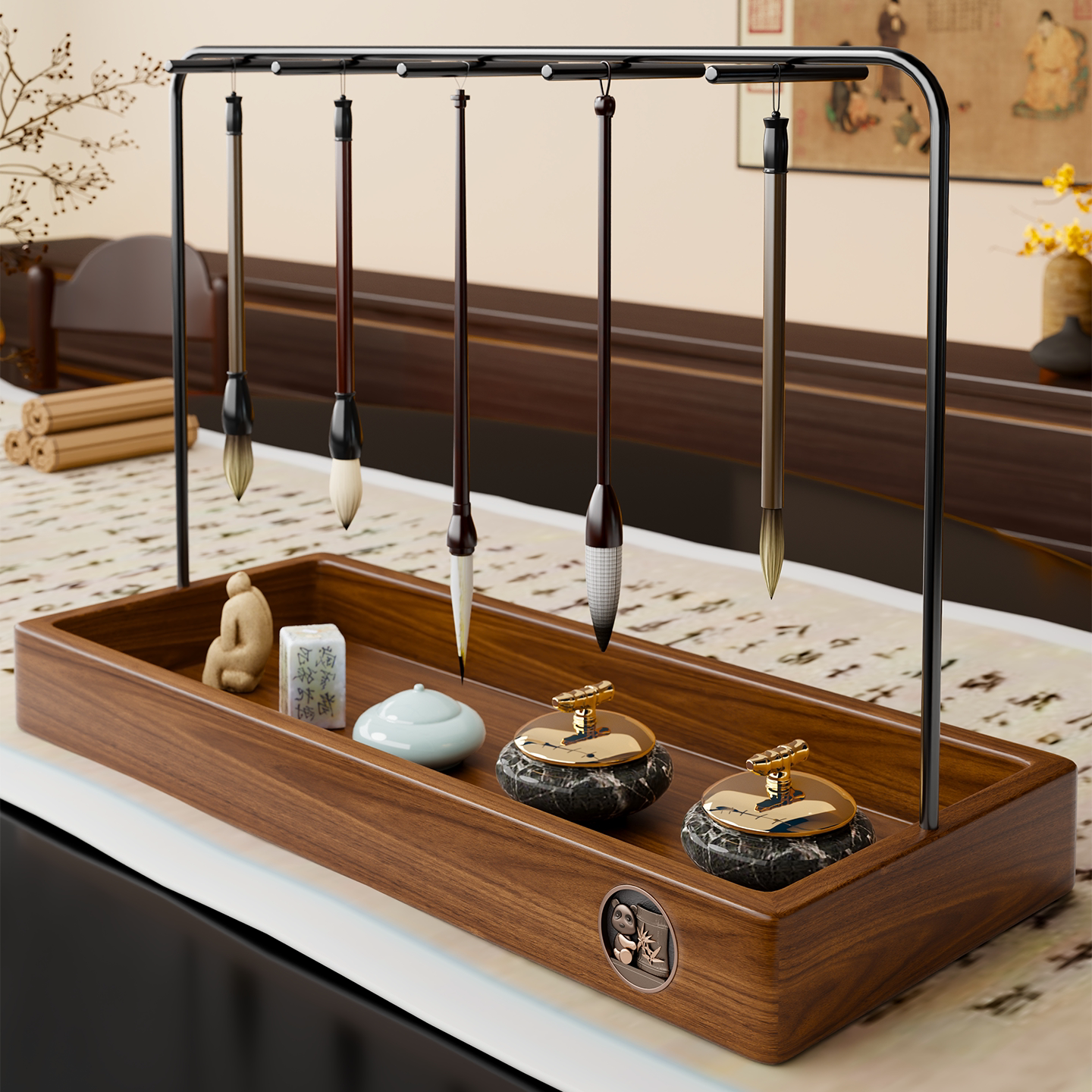 实木毛笔架书房文房四宝收纳架家用毛笔挂初学者练习笔放置架家用多功