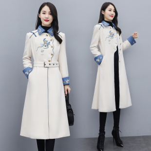 气质长款 新中式 加厚加棉毛呢外套 秋冬装 中国风刺绣大衣女2025新款