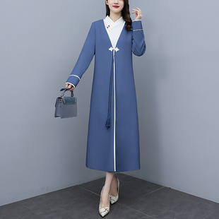 2025年新款秋冬复古中国风长款呢子大衣女洋气减龄双面绒毛呢外套