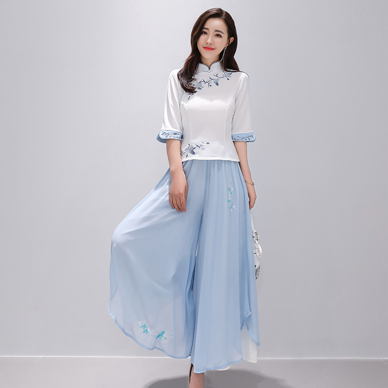 旗袍2023中国风采耳师服装茶艺师