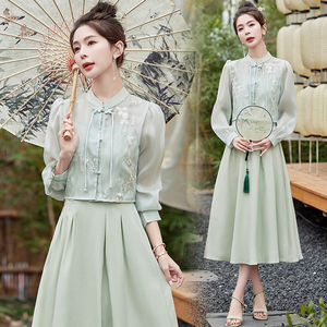 复古中国风旗袍女2025新款春夏季气质显瘦新中式汉元素连衣裙套装