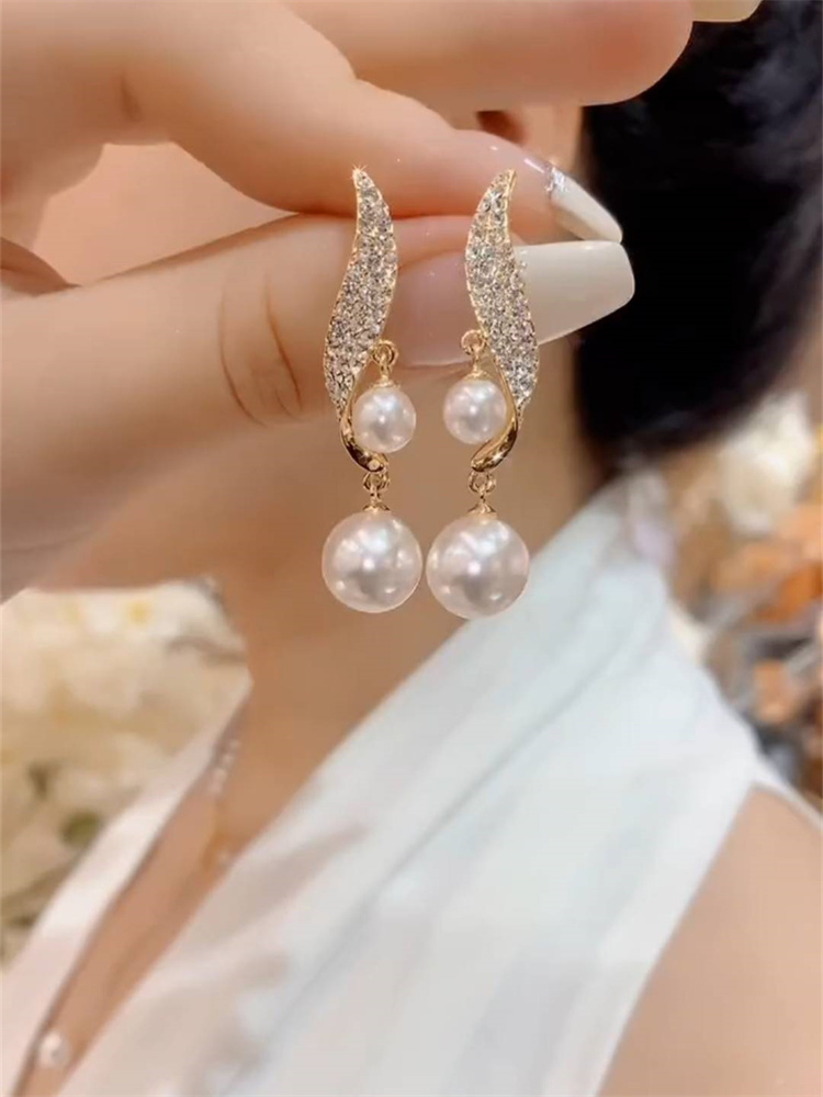 s925银针耳钉高级感设计珍珠镶钻耳环小众简约百搭2023新款潮耳饰