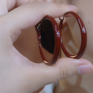 爆款复古红色滴釉大圆圈耳环轻奢高级感气质大气耳钉适合圆脸耳饰