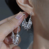 银针锆石麦穗链条流苏耳钉小众创意设计感耳环气质轻奢冷淡风耳饰