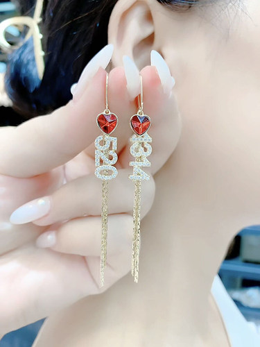 新款韩版镶钻红色爱心超仙耳线