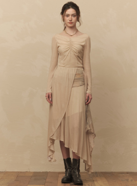 TAM TUAS【塞壬之歌】莱赛尔天丝针织抽褶收腰不规则下摆连衣裙