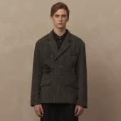 TAM 植物染棉麻提花宫廷胸花腰带双排扣平驳领西装 TUAS 圣歌